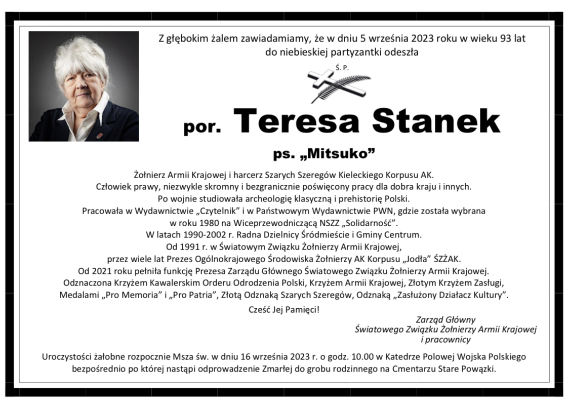 Stanek Teresa nekrolog